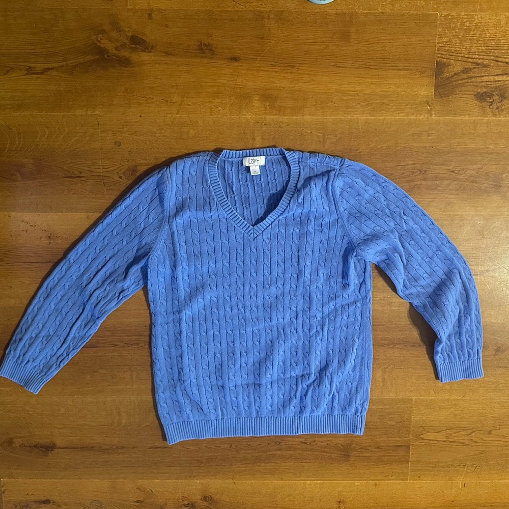 LOFT V-Neck Blue Cable Knit Men's Sweater